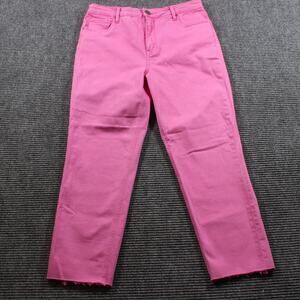 Kut from the Kloth Naomi Jeans Women's 12 Pink High Rise Ankle Straight Raw Hem